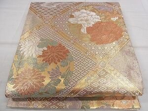 平和屋1■六通柄袋帯　天井草花丸文　金糸　逸品　CAAA2517ze