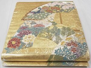 平和屋1■六通太鼓柄袋帯　地紙孔雀花文　金銀糸　逸品　CAAA3049fb