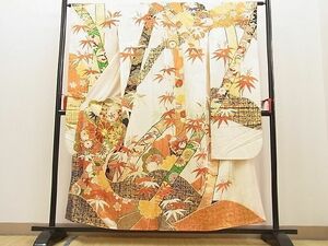 平和屋野田店■豪華振袖　駒刺繍　吉祥菊笹文　金彩　逸品　n-ne3343