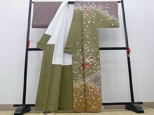 平和屋野田店■訪問着　地紙草花文　暈し染め　金彩　逸品　n-kg5768