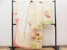 平和屋野田店■小振袖　駒刺繍　四季草花文　暈し染め　金銀糸　銀彩　逸品　n-sa3959_画像2