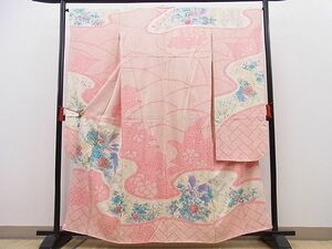 平和屋野田店■豪華振袖　絞り　駒刺繍　向かい鳥花文　金彩　逸品　n-pk5659