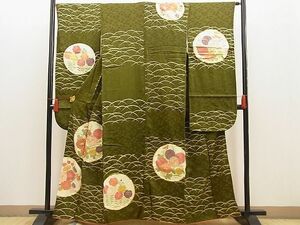 平和屋野田店■豪華振袖　駒刺繍　芝草花丸文　金彩　逸品　n-ne3471