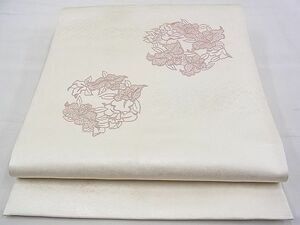 平和屋野田店■太鼓柄袋帯　刺繍　草花丸文　逸品　n-gh5188