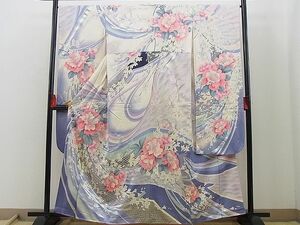 平和屋野田店■豪華振袖　駒刺繍　熨斗吉祥牡丹花文　暈し染め　銀彩　逸品　n-cw0921