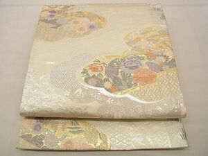 平和屋野田店■六通柄袋帯　唐織　九百錦　雲取り花鳥文　純金箔　逸品　n-xi1546