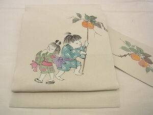 平和屋野田店■九寸名古屋帯　童子遊び　金彩　鬼しぼ縮緬　逸品　n-xi1568