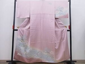 平和屋野田店■訪問着　風景流水草花文　暈し染め　逸品　n-gh6396