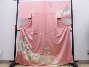 平和屋野田店■訪問着　色紙重ね飛鶴吉祥花文　暈し染め　金彩　逸品　n-gh6386