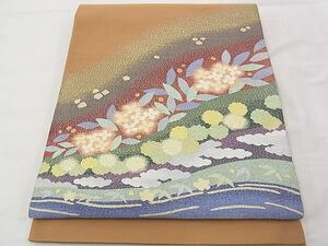 平和屋野田店■太鼓柄袋帯　綴れ　紫陽花草花文　金糸　やまと誂製　逸品　n-hv4354