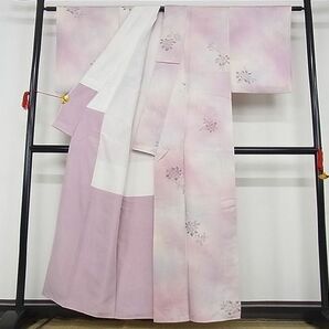 平和屋-こころ店■上質な小紋 草花文 暈し染 地紋起こし 着丈155.5cm 裄丈63cm 正絹 逸品 1B-wt2317の画像2