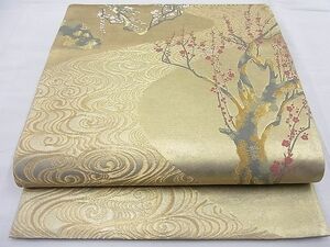 平和屋野田店■松尾光琳　太鼓柄袋帯　唐織　本金琳派紅白梅図　金糸　逸品　未使用　n-ud0552