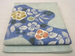 平和屋野田店■太鼓柄袋帯　辻が花　手描き　紬地　ろうけつ染め　逸品　n-xi1803