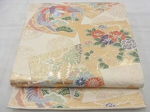 平和屋野田店■六通柄袋帯　唐織　花鳥色紙文　金糸　逸品　n-fw6009