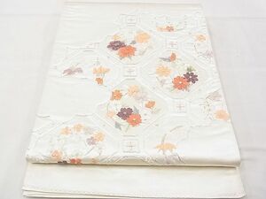 平和屋野田店■太鼓柄袋帯　総刺繍　駒刺繍　雲取り蜀江花文　銀糸　逸品　n-hv4362