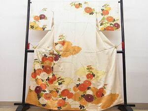 平和屋野田店■訪問着　駒刺繍　雲取り菊花文　金彩　逸品　n-yc6112