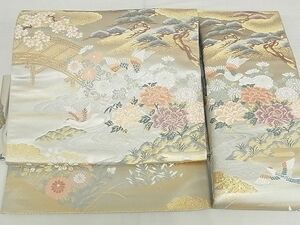 平和屋-こころ店■つけ帯　唐織　景色花鳥文　本金二重箔　正絹　逸品　AAAC2927Ahg