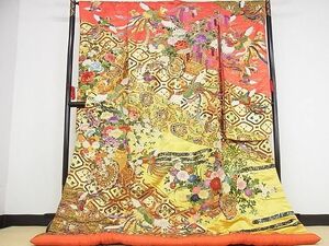 平和屋-こころ店■極上　色打掛　中国三大刺繍　相良刺繍　鳳凰花文　金彩　正絹　逸品　4kk0190