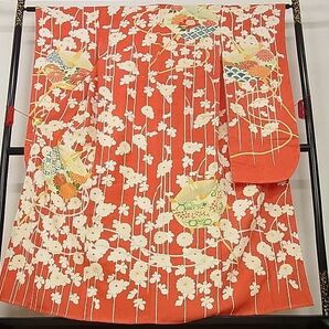 平和屋-こころ店■豪華振袖 駒刺繍 糸車花文 金彩 着丈156.5cm 裄丈62.5cm 正絹 逸品 未使用 A-ja6101の画像1