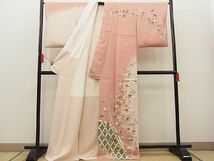 平和屋川間店■訪問着　作家物　駒刺繍　籬橘草花文　暈し染め　金彩　逸品　n-ab0465_画像2