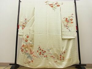  flat peace shop river interval shop # gorgeous long-sleeved kimono total embroidery ground paper . flower writing gold silver . excellent article n-ab0450