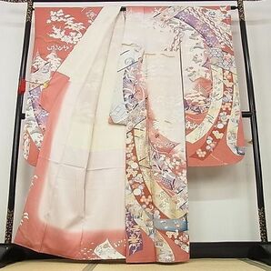 平和屋-こころ店■豪華振袖 几帳尾長鳥花文 暈し染め 金銀彩 着丈162cm 裄丈65.5cm 正絹 逸品 A-ja6093の画像2