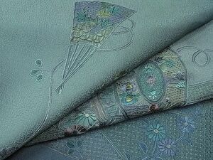 平和屋1■訪問着　総刺繍　スワトウ刺繍　遠山鼓草花文　暈し染め　逸品　1hy1838