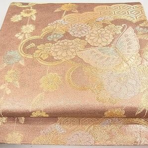 平和屋2■六通柄袋帯 雲取舞蝶枝垂れ桜文 金糸 逸品 ya1034の画像1