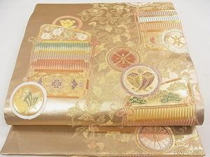 平和屋2■西陣　六通柄袋帯　唐織　花遊　鎧脅し　吉祥花文　金糸　逸品　ya1055