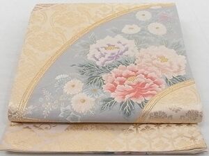 平和屋-こころ店■六通柄袋帯　唐織　扇面花尽くし　金糸　正絹　逸品　A-gk2305