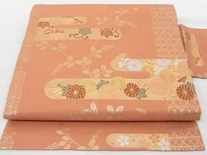 平和屋-こころ店■九寸名古屋帯　唐織　エ霞草花文　金糸　正絹　逸品　AAAC1853Agk