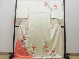 平和屋川間店■訪問着　手描き　駒刺繍　枝花文　暈し染め　金彩　逸品　n-sg1254