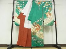 平和屋-こころ店■豪華振袖　駒刺繍　花蝶丸文　暈し染め　金彩　着丈156cm　裄丈66.5cm　正絹　逸品　B-zg9506_画像2