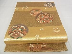 平和屋-こころ店■六通柄袋帯　唐織　鴛鴦花文　金糸　正絹　逸品　AAAC1573Apf