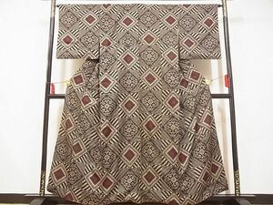 平和屋-こころ店■希少　本場大島紬　龍郷絣　花　着丈158.5cm　裄丈65.5cm　正絹　逸品　A-ta9192