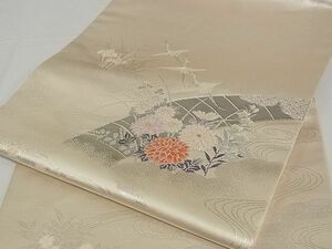 平和屋川間店■九寸名古屋帯　唐織　飛鶴花文　プラチナ箔　正絹　逸品　A-pf4592