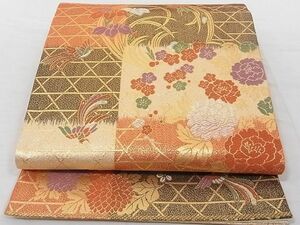 平和屋-こころ店■佐賀錦　六通柄袋帯　唐織　花鳥花丸文　金糸　正絹　逸品　A-gk2376