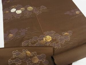 平和屋-こころ店■付下げ　反物　着尺　駒刺繍　菊　金彩　正絹　逸品　未使用　B-oa9081