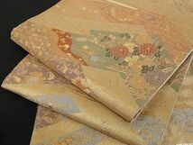 平和屋川間店■六通柄袋帯　松皮取り吉祥花文　金糸　引箔　正絹　逸品　A-yi2668_画像1