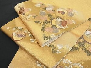 平和屋川間店■六通柄袋帯　花蝶丸文　金糸　正絹　逸品　A-ma4762