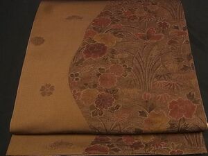 平和屋川間店■両面全通柄袋帯　幻の織　観阿弥　花蝶文　正絹　逸品　B-sa2379