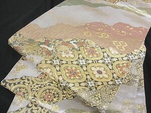 平和屋川間店■六通柄袋帯　唐織　道長鳳凰花文　金糸　正絹　逸品　A-tn1954