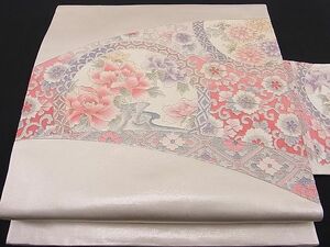 平和屋川間店■九寸名古屋帯　金銀駒刺繍　吉祥花唐草丸文　逸品　n-hj1483