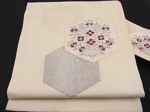 平和屋川間店■夏物　九寸名古屋帯　すくい織　亀甲花文　銀糸　逸品　n-hj3225