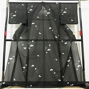 平和屋川間店■夏物 小紋 絽 結び文 黒地 着丈163.5cm 裄丈66cm 洗える着物 A-ck2905の画像1