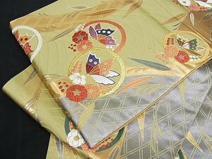 平和屋川間店■全通柄袋帯　唐織　花蝶丸文　金糸　正絹　逸品　B-sa2465