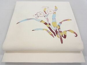 平和屋2■爪掻き本綴れ　八寸名古屋帯　草花　金糸　逸品　DAAA8022fe