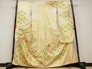 平和屋-こころ店◆豪華振袖　駒刺繍　七宝花文　金彩　着丈164cm　裄丈66cm　正絹　逸品　mop4278