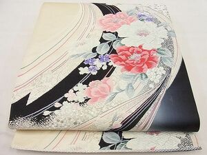 平和屋川間店■六通柄袋帯　唐織　吉祥草花文　銀糸　逸品　n-ip1261