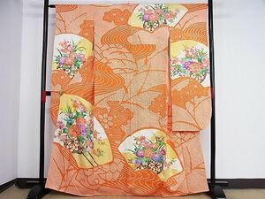 平和屋川間店■豪華振袖　駒刺繍　絞り　花車文　金彩　着丈164cm　裄丈65cm　正絹　逸品　B-np9048